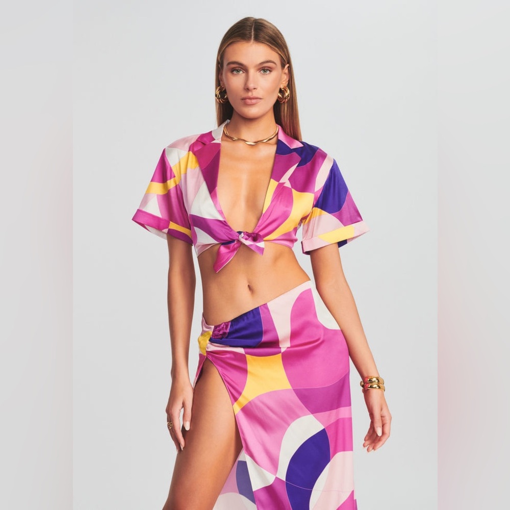Retrofete x Revolve Siena Top & Gav Skirt Set - Pink Geo (XS/S)